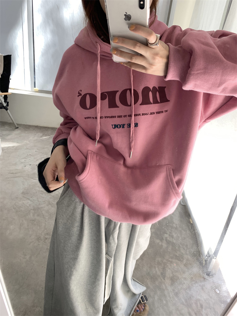 Printing letters hooded all-match loose hoodie