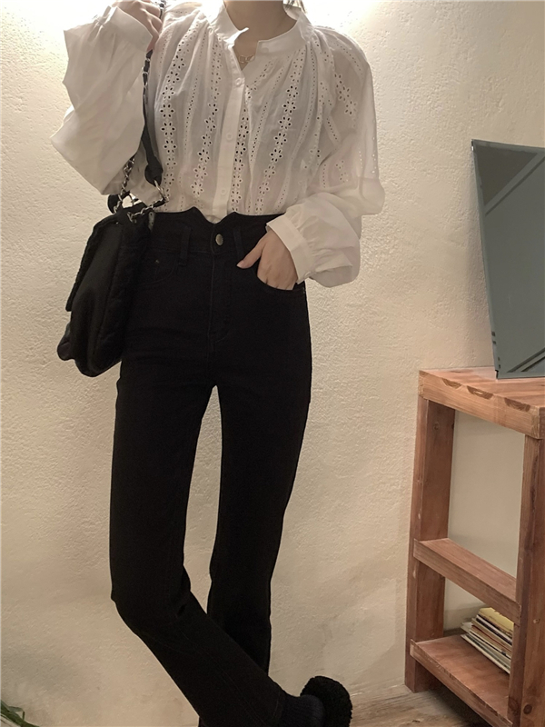 All-match high waist jeans Korean style black pants