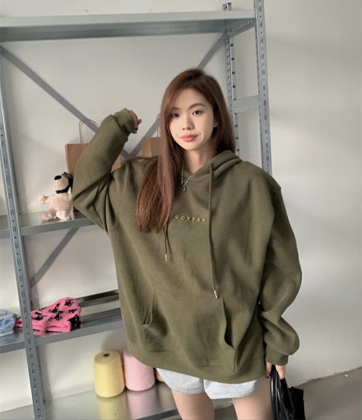 Pure embroidery loose all-match letters hoodie