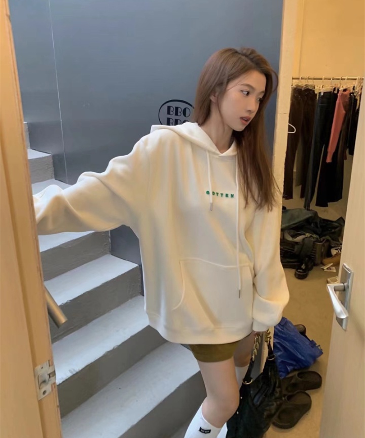 Pure embroidery loose all-match letters hoodie