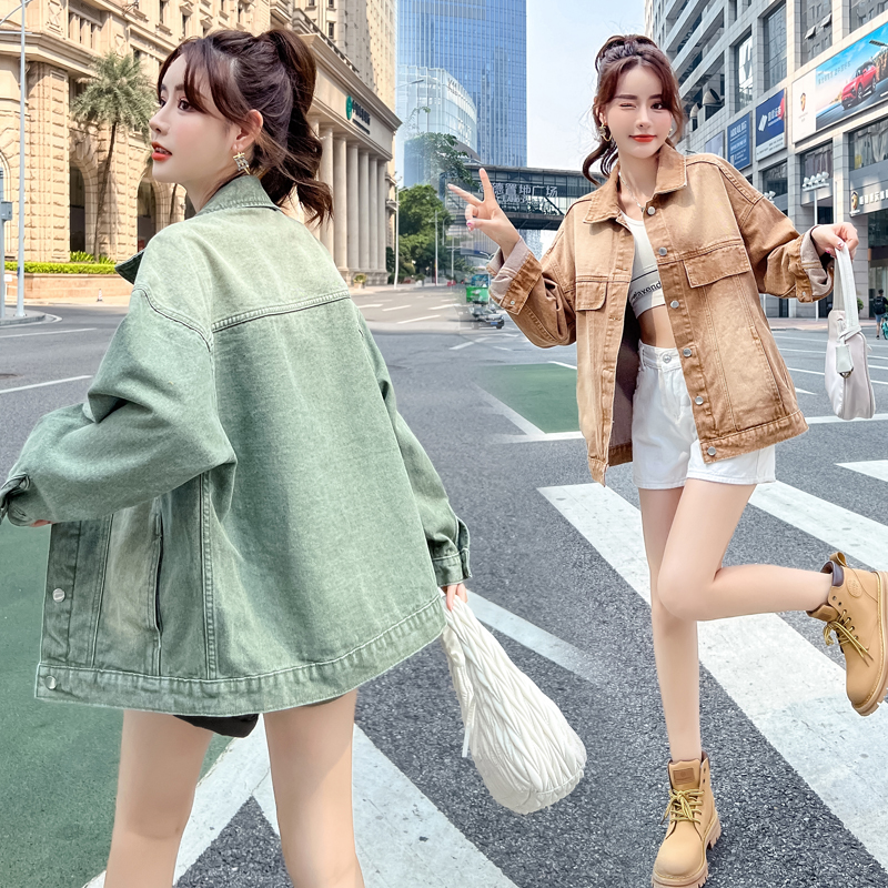 Korean style tops long sleeve denim jacket for women