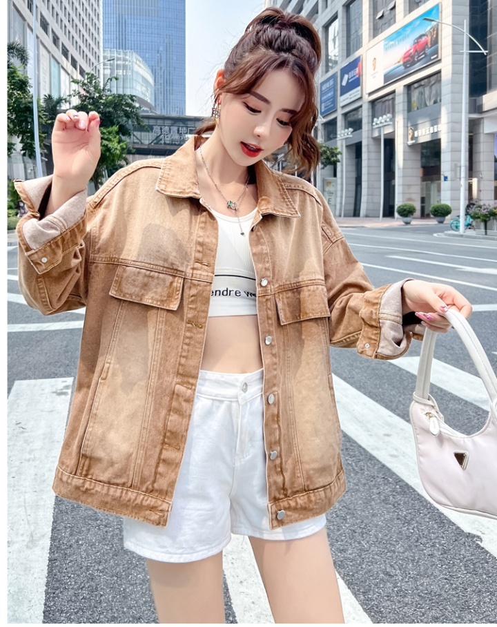 Korean style tops long sleeve denim jacket for women