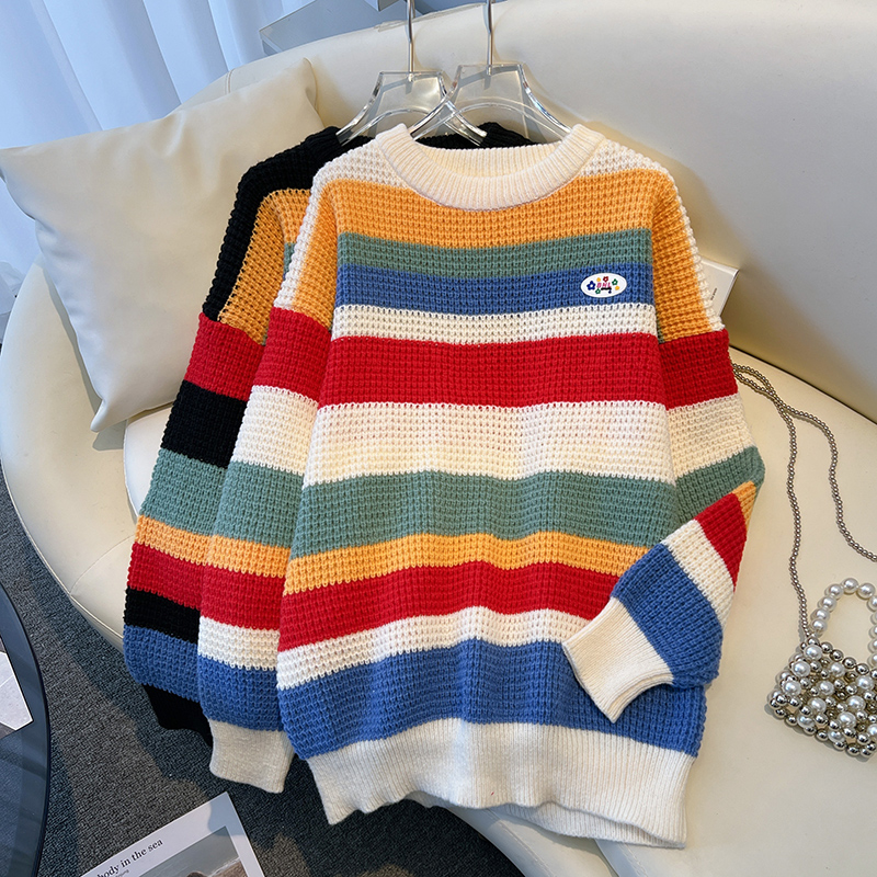 Stripe lazy sweater rainbow tops for women