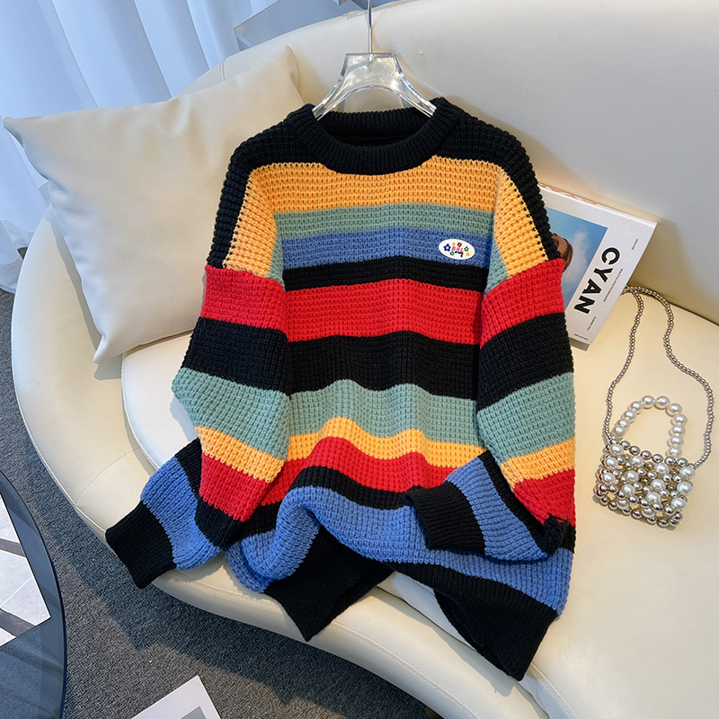 Stripe lazy sweater rainbow tops for women