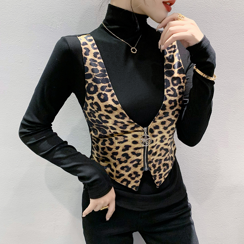Leopard fashion small shirt spring waistcoat for women