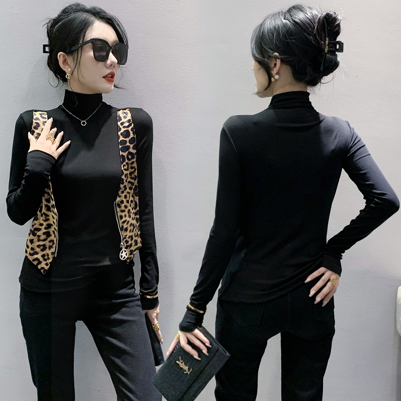 Leopard fashion small shirt spring waistcoat for women