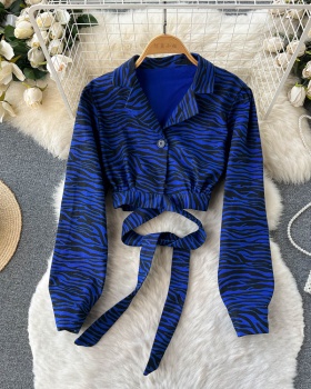 Zebra spring and autumn navel slim long sleeve frenum shirt