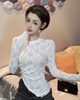 Long sleeve round neck tops lace bottoming shirt for women