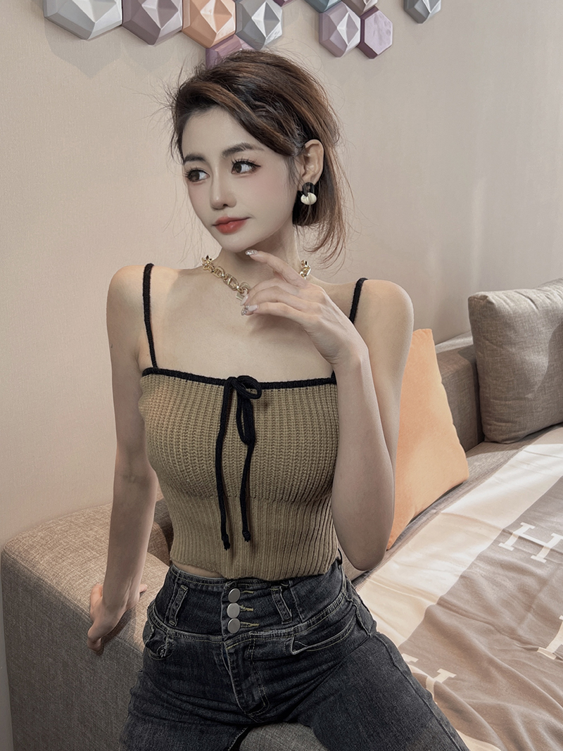 Bow slim Korean style sweater spicegirl short vest