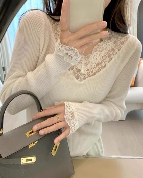 Lace autumn and winter splice bottoming sweet sweater