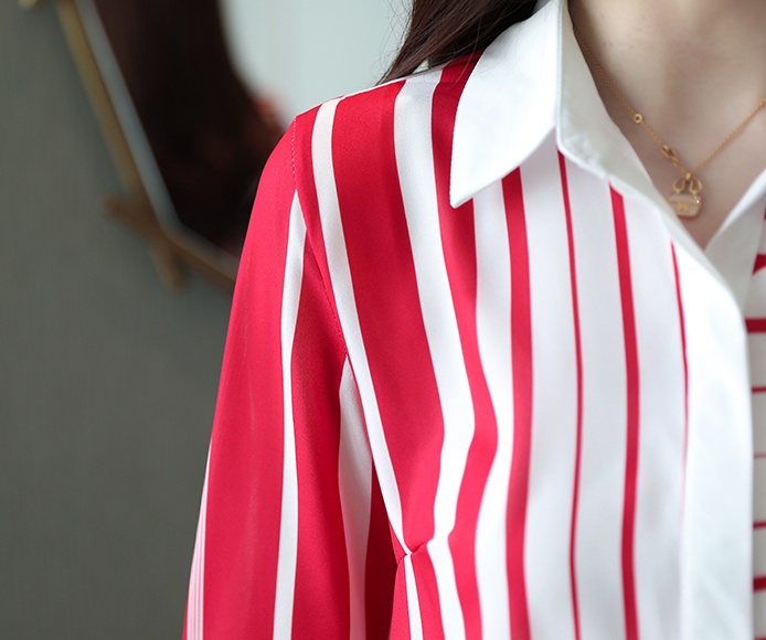 Long sleeve stripe chiffon shirt spring shirt for women