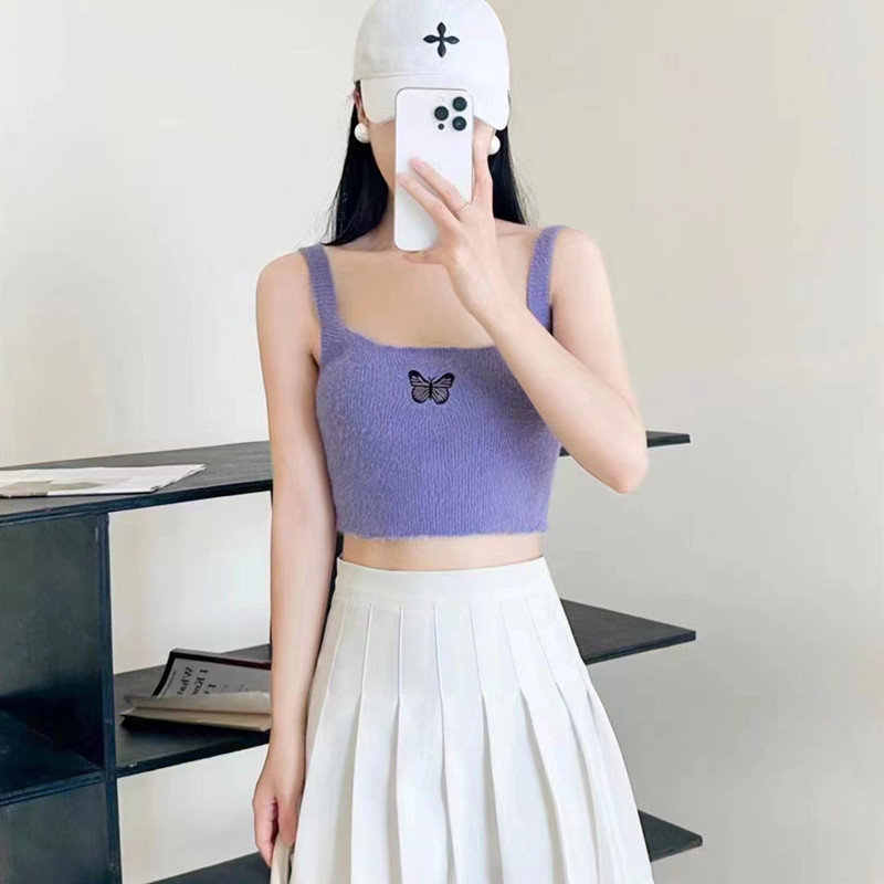 Fashion embroidered butterfly maiden all-match navel tops