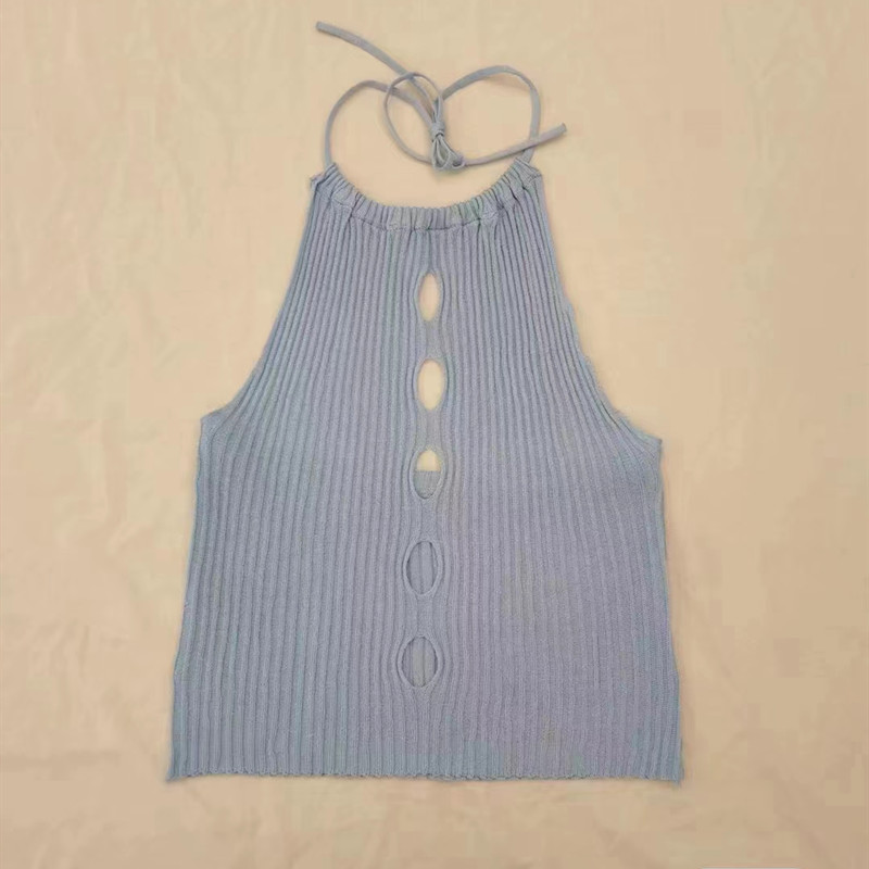 Knitted halter sling tops hollow sexy vest for women