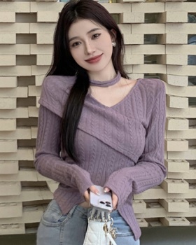 Autumn and winter cross sweater slim V-neck tops