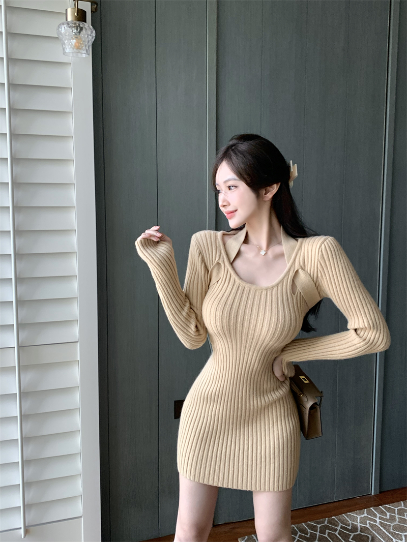 Slim wear bottoming long sleeve knitted spicegirl dress