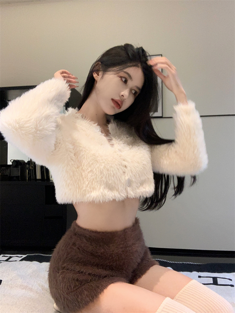 Single-breasted cardigan imitation of mink hair sweater for women