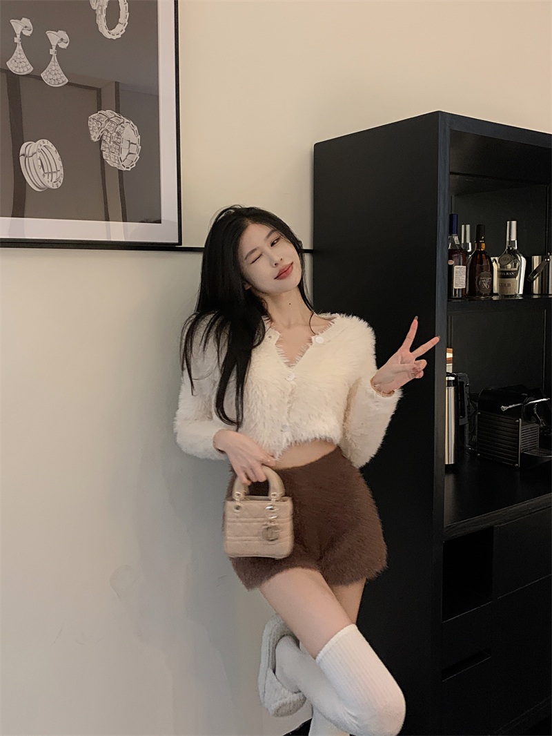 Single-breasted cardigan imitation of mink hair sweater for women