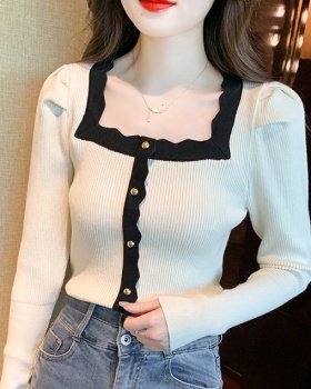 Square collar all-match sweater slim bottoming shirt
