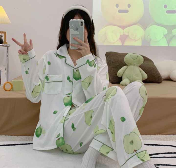 Long sleeve cardigan homewear pajamas 2pcs set for women