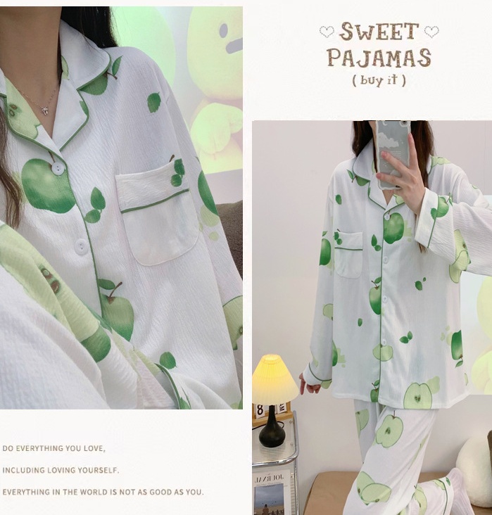 Long sleeve cardigan homewear pajamas 2pcs set for women