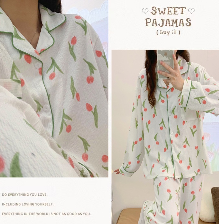 Cotton pajamas spring and autumn cardigan 2pcs set