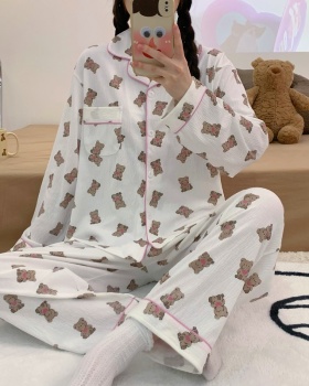 Cotton pajamas bubble cardigan 2pcs set for women