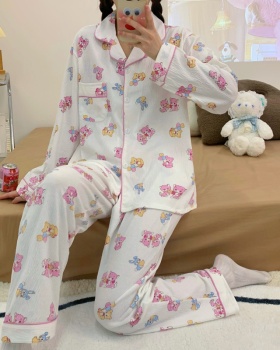 Spring and autumn bubble cardigan long sleeve pajamas 2pcs set