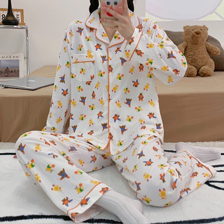 Bubble cardigan cotton pajamas 2pcs set for women
