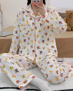Bubble cardigan cotton pajamas 2pcs set for women