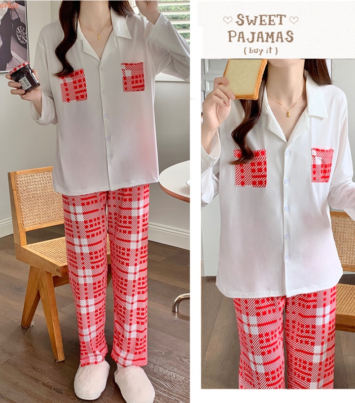 Loose thin long sleeve homewear pajamas 2pcs set for women