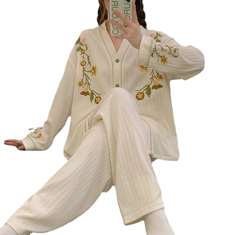 Fashion long pants long sleeve pajamas 2pcs set for women