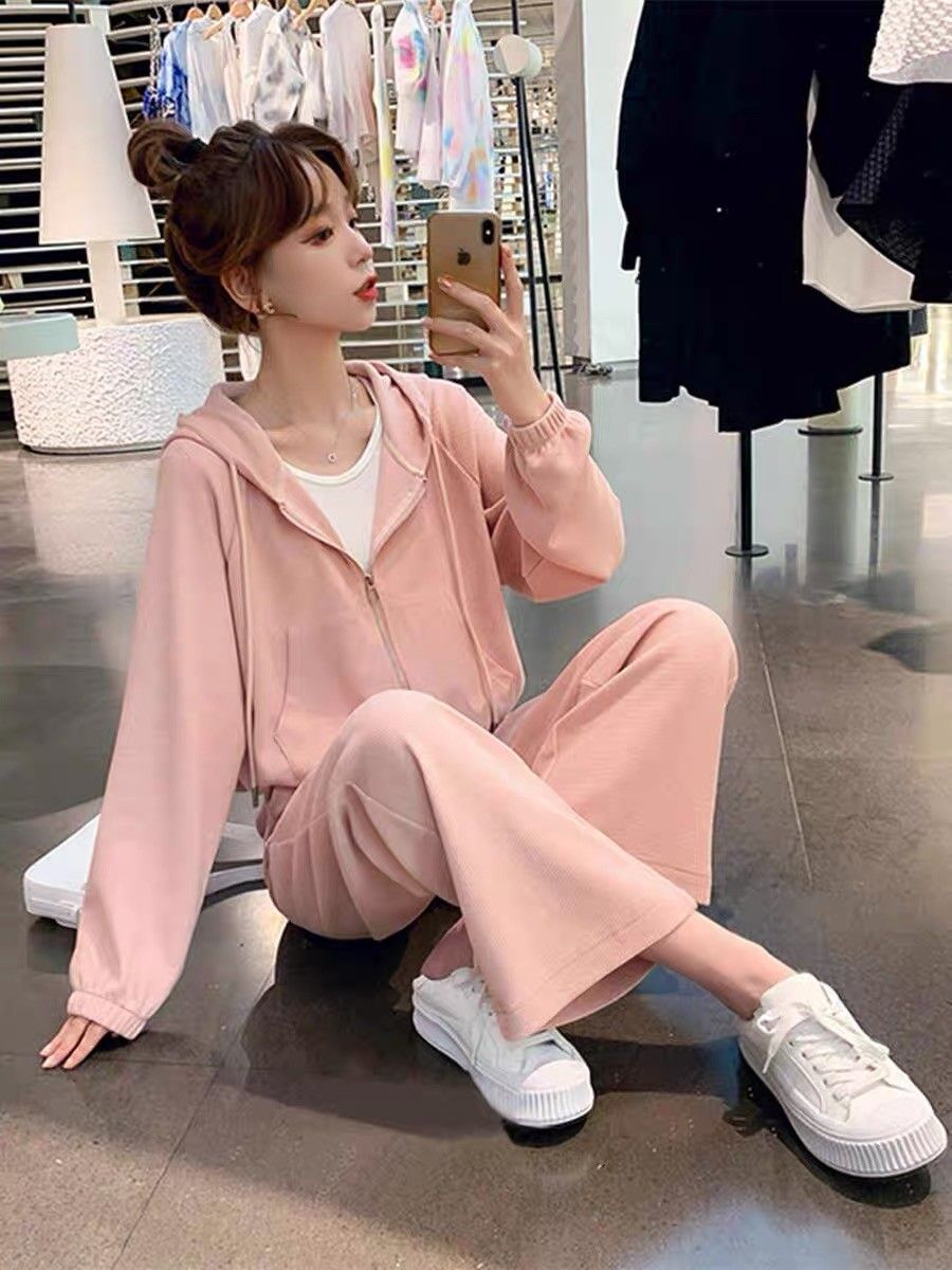 Spring and autumn Casual hoodie 2pcs set for women