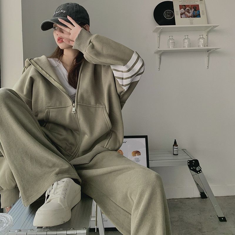 Loose Korean style hoodie run sportswear 2pcs set