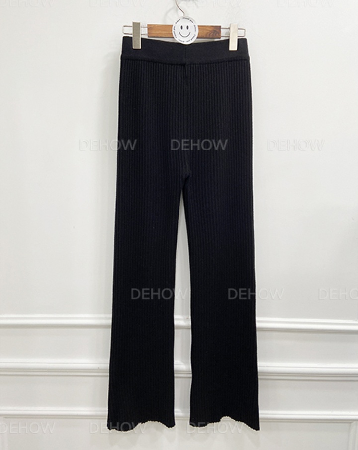 Korean style elastic waist slim trousers slit pure casual pants