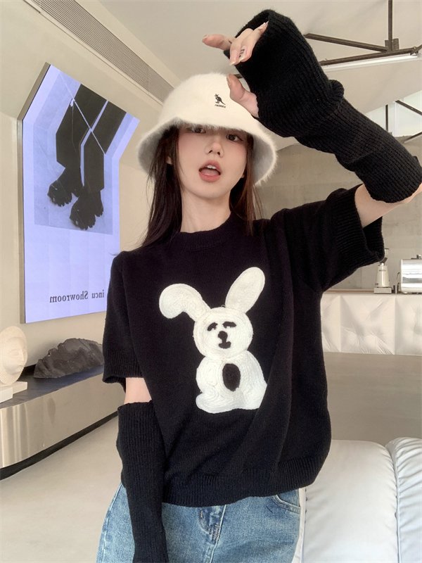 Rabbit loose sweater pullover flocking tops
