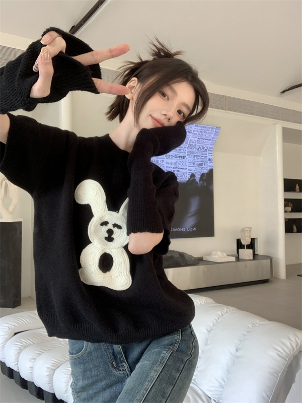 Rabbit loose sweater pullover flocking tops