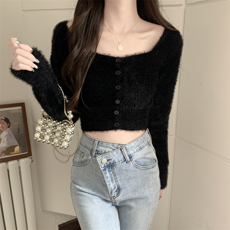 Buckle knitted bottoming shirt long sleeve sweater