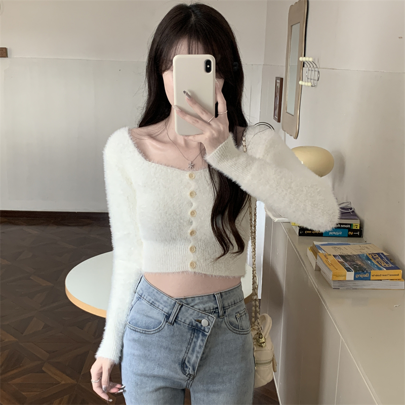 Buckle knitted bottoming shirt long sleeve sweater