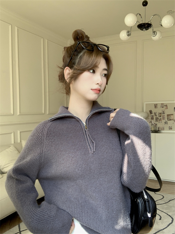 Zip half sweater knitted bottoming shirt for women