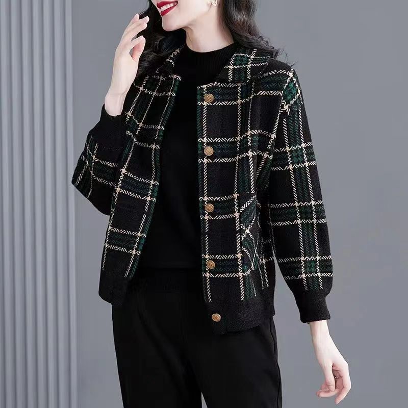 Casual short woolen tops black autumn coat for women