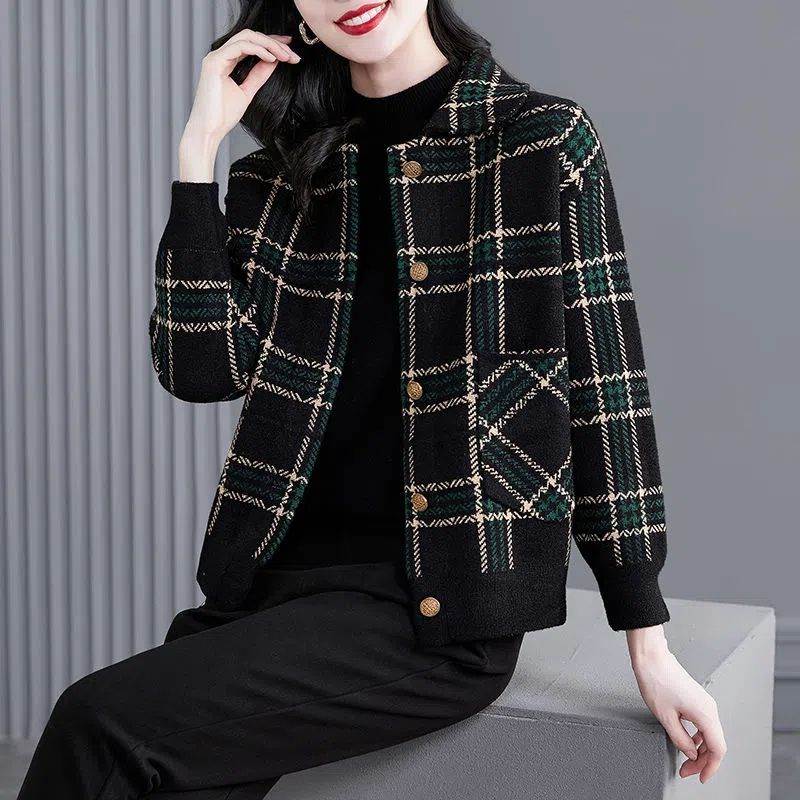 Casual short woolen tops black autumn coat for women