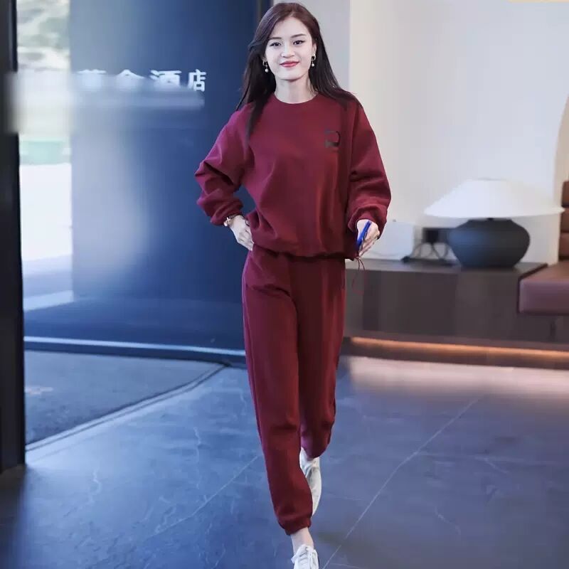 Korean style loose sports hoodie 2pcs set for women