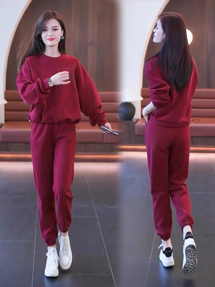 Korean style loose sports hoodie 2pcs set for women