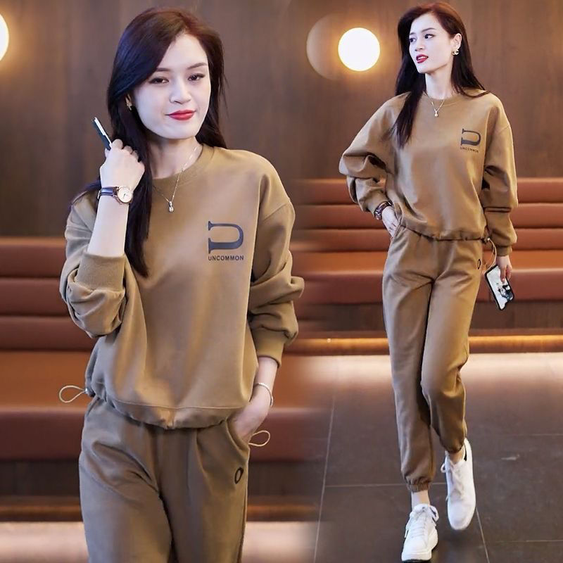 Korean style loose sports hoodie 2pcs set for women