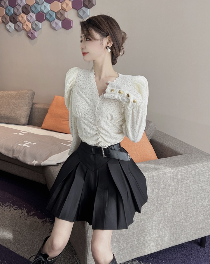 V-neck lace spring long sleeve shirt for women