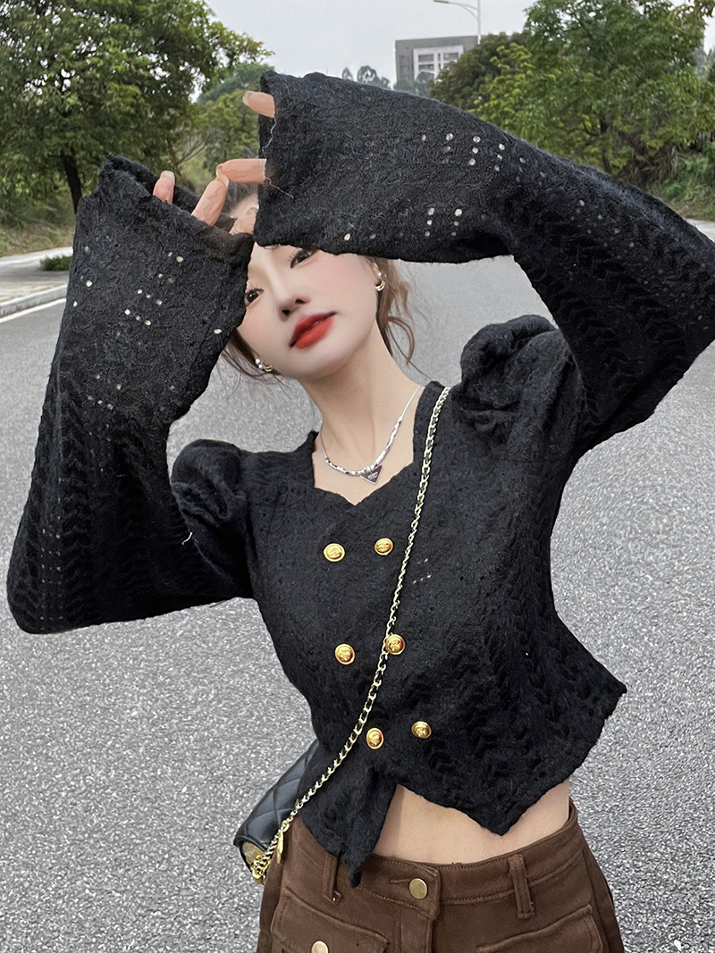 Unique puff sleeve bottoming shirt tender tops