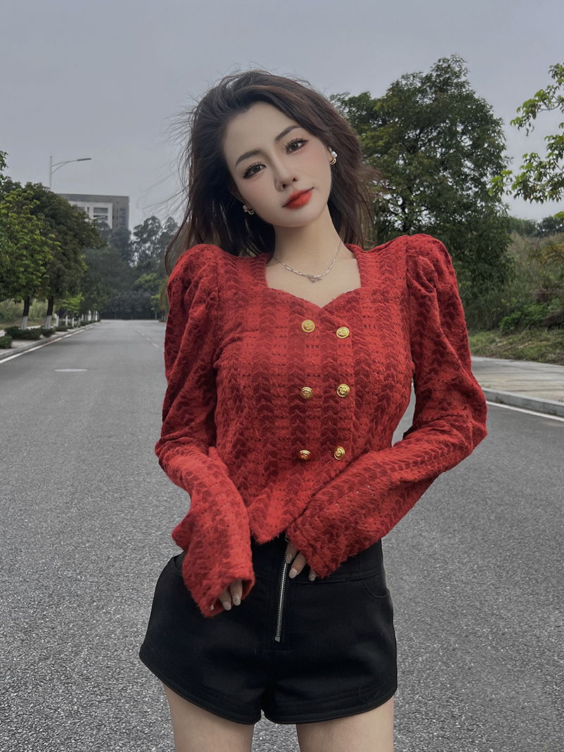 Unique puff sleeve bottoming shirt tender tops