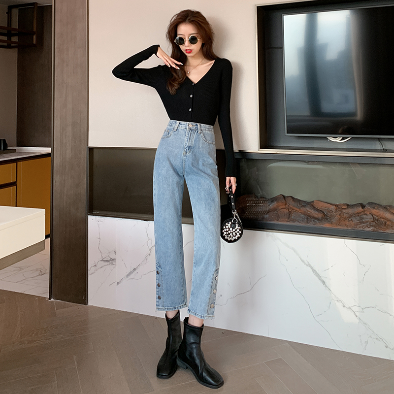 Buckle long pants straight pants trousers for women