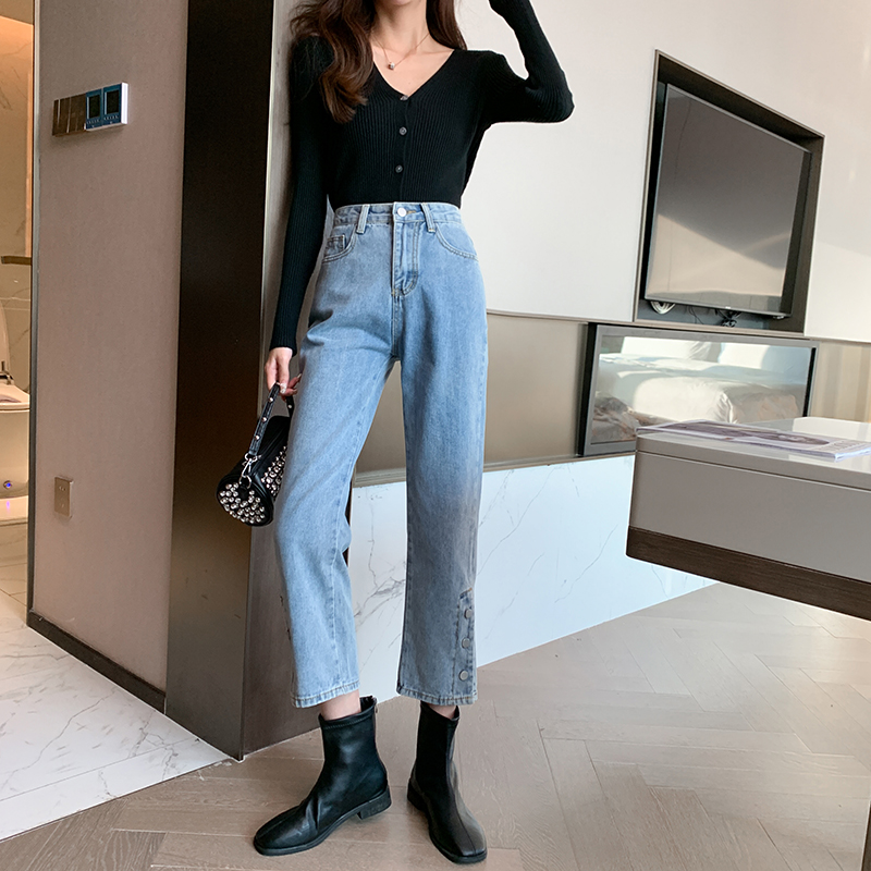 Buckle long pants straight pants trousers for women
