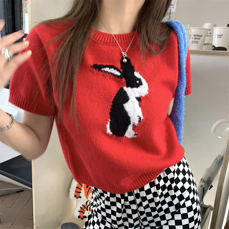 Loose inside the ride lovely short sleeve bunny sweater